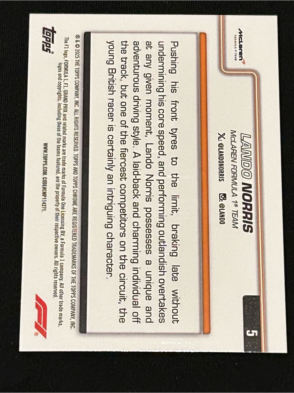 Topps Chrome Lando Norris Pink /250 Racing Card - Picture 4 of 4